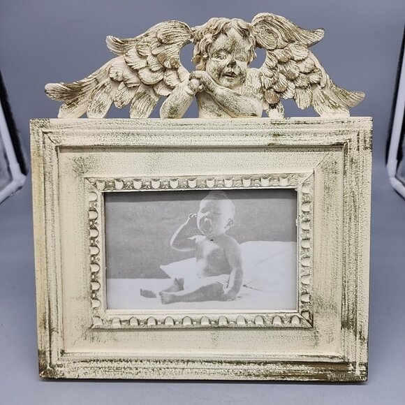 Distressed Angel Photo Fan Free Standing Holds 4x6" - Picture 1 of 3